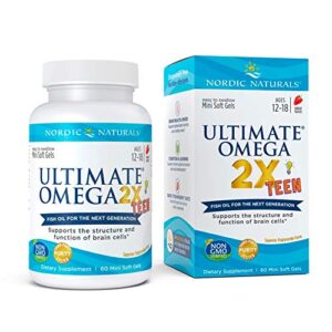 nordic naturals ultimate omega 2x teen, strawberry – 60 mini soft gels – 1120 mg total omega-3s with epa & dha – brain health, positive mood, social development, learning – non-gmo – 30 servings