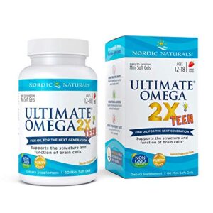 Nordic Naturals Ultimate Omega 2X Teen, Strawberry - 60 Mini Soft Gels - 1120 mg Total Omega-3s with EPA & DHA - Brain Health, Positive Mood, Social Development, Learning - Non-GMO - 30 Servings