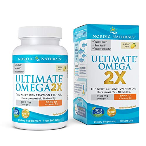 Nordic Naturals Ultimate Omega 2X with Vitamin D3, Lemon Flavor - 60 Soft Gels - 2150 mg Omega-3 + 1000 IU D3 - Omega-3 Fish Oil - EPA & DHA - Brain, Heart, Joint, & Immune Health - 30 Servings