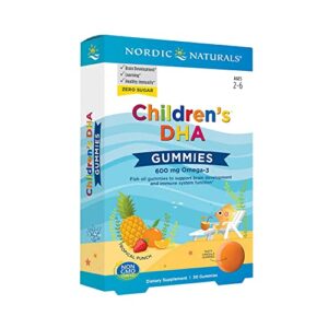 nordic naturals children’s dha gummies, tropical punch – 30 gummies for kids – 600 mg total omega-3s with epa & dha – brain development, learning, healthy immunity – non-gmo – 30 servings