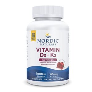 nordic naturals vitamin d3 + k2 gummies, pomegranate – 60 gummies – 1000 iu vitamin d3 + 45 mcg vitamin k2 – great taste – bone health, promotes healthy muscle function – non-gmo – 60 servings