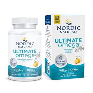 nordic naturals ultimate omega xtra, lemon flavor – 60 soft gels – 1480 mg omega-3 + 1000 iu vitamin d3 – omega-3 fish oil – epa & dha – brain, heart, joint, & immune health – 30 servings