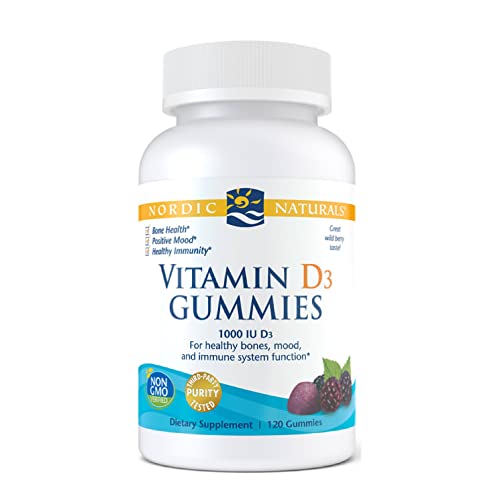 Nordic Naturals Vitamin D3 Gummies, Wild Berry - 120 Gummies - 1000 IU Vitamin D3 - Great Taste - Healthy Bones, Mood & Immune System Function - Non-GMO - 120 Servings