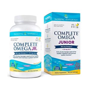 nordic naturals complete omega jr, lemon – 180 mini soft gels – 283 mg total omega-3s & 35 mg gla – healthy cognition, nervous system function – non-gmo – 90 servings
