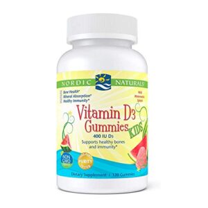nordic naturals vitamin d3 gummies kids, wild watermelon splash – 120 gummies – 400 iu vitamin d3 – bone health, healthy immunity – non-gmo, vegetarian – 120 servings