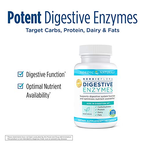 Nordic Naturals Nordic Flora Digestive Enzymes - 45 Capsules - Digestive Function, Optimizes Nutrient Availability - Non-GMO - 45 Servings