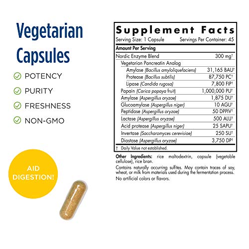 Nordic Naturals Nordic Flora Digestive Enzymes - 45 Capsules - Digestive Function, Optimizes Nutrient Availability - Non-GMO - 45 Servings