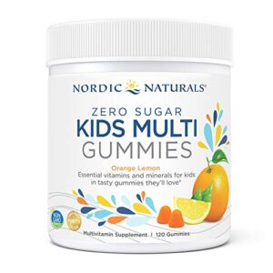 nordic naturals zero sugar kids multi gummies, orange lemon – 120 gummies – great-tasting multivitamin for ages 4+ – supports growth & development – non-gmo, vegetarian – 30 servings