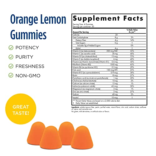 Nordic Naturals Zero Sugar Kids Multi Gummies, Orange Lemon - 120 Gummies - Great-Tasting Multivitamin for Ages 4+ - Supports Growth & Development - Non-GMO, Vegetarian - 30 Servings