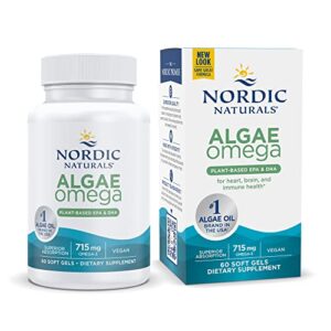 nordic naturals algae omega – 60 soft gels – 715 mg omega-3 – certified vegan algae oil – plant-based epa & dha – heart, eye, immune & brain health – non-gmo – 30 servings