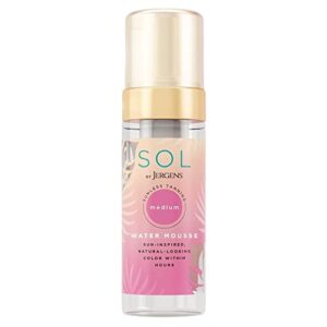sol by jergens medium water mousse, water-based self tanner with coconut water, tanning water, dye-free sunless tanning foam, 5 ounce, tanning active derived from natural sugars