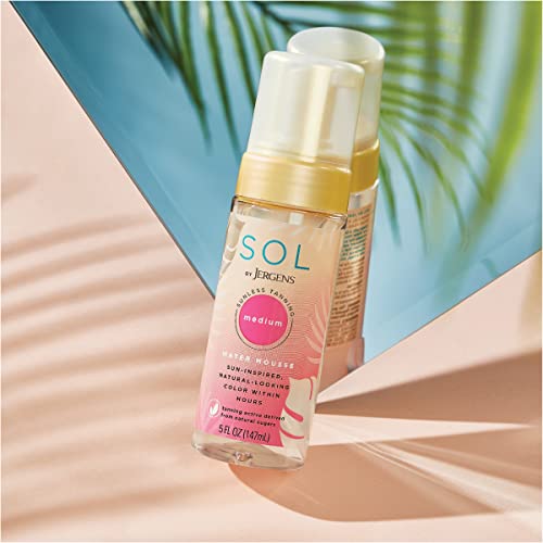 SOL by Jergens Medium Water Mousse, Water-based Self Tanner with Coconut Water, Tanning Water, Dye-free Sunless Tanning Foam, 5 Ounce, Tanning Active Derived from Natural Sugars