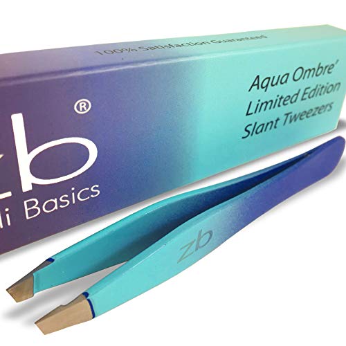 Zizzili Basics Tweezers - Limited Edition Aqua Ombré Slant Tweezer - Best Tweezers for Eyebrow, Hair Removal and Your Precision Needs