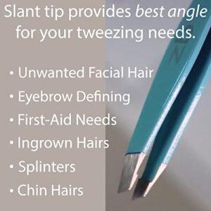 Zizzili Basics Tweezers - Limited Edition Aqua Ombré Slant Tweezer - Best Tweezers for Eyebrow, Hair Removal and Your Precision Needs