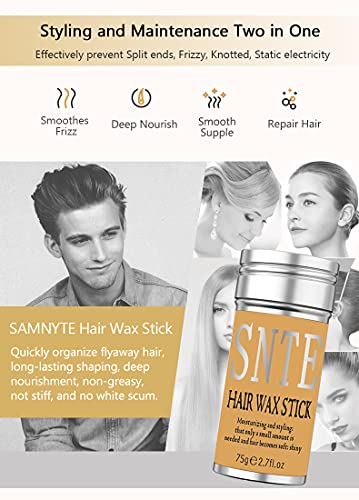 Samnyte Hair Wax Stick, Wax Stick for Hair Wigs Edge Control Slick Stick Hair Pomade Stick Non-greasy Styling Wax for Fly Away & Edge Frizz Hair 2.7 Oz