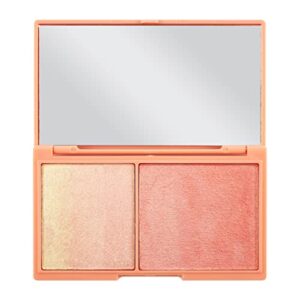 i heart revolution peach and glow highlighter duo, peach & chocolate duo shimmer, highlighter & blush, mini compact palette, vegan & cruelty-free, 0.38 oz