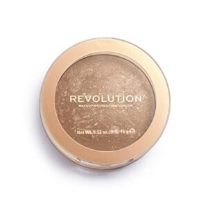 makeup revolution bronzer reloaded, buildable formula, highlighting & bronzing powder, for dark skin tones, cruelty-free, long weekend, 0.53 oz