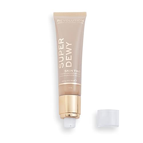 Revolution Superdewy Tinted Moisturiser, Light Coverage Makeup, Evens Skin Tone, Tan, 1.85fl.oz/55ml