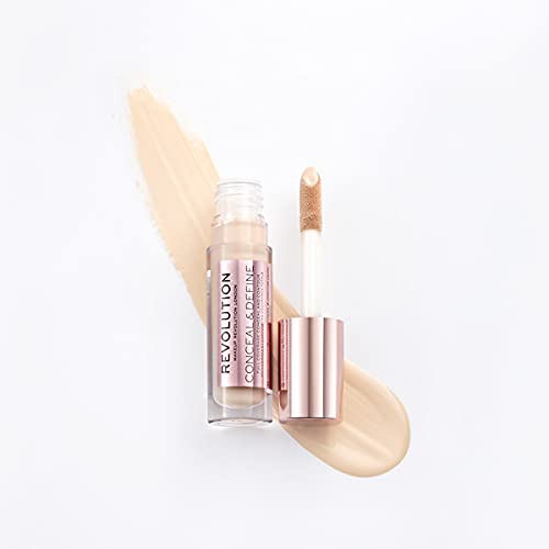 Makeup Revolution Conceal & Define Concealer, Full Coverage Makeup Concealer, Matte Finish & Long Wear, For Fair Skin Tones, Vegan, C1, 4ml