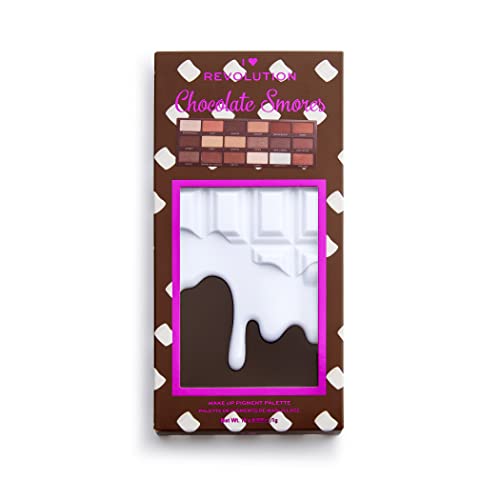 I Heart Revolution I Love Chocolate Eyeshadow Palette, Chocolate S'Mores, Shimmer, Glitter & Matte Shades, 18 Intense Pigmented Shades, Cruelty-Free, 0.45 Oz