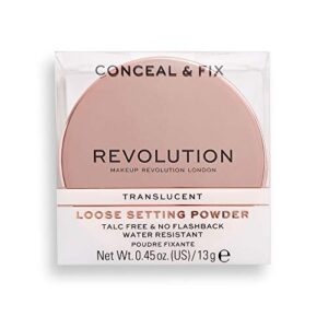 Makeup Revolution Conceal & Fix Setting Powder, Waterproof Translucent Powder, Holds Makeup In Place All Day, Vegan & Cruelty-Free, 0.45oz/13g