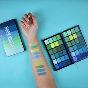 Makeup Revolution Color Book Eyeshadow Palette, 24 Shimmer Hues & 24 Matte Shades, Blues, Cruelty-Free, Green & Yellow Tones, 0.96 Oz