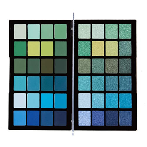 Makeup Revolution Color Book Eyeshadow Palette, 24 Shimmer Hues & 24 Matte Shades, Blues, Cruelty-Free, Green & Yellow Tones, 0.96 Oz