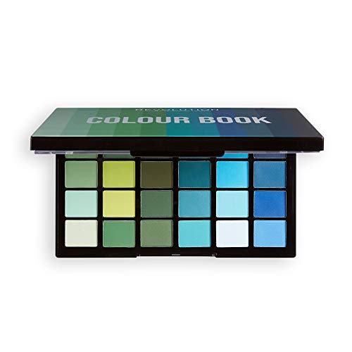 Makeup Revolution Color Book Eyeshadow Palette, 24 Shimmer Hues & 24 Matte Shades, Blues, Cruelty-Free, Green & Yellow Tones, 0.96 Oz