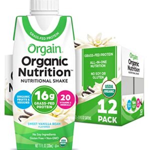 Orgain Organic Nutritional Shake, Vanilla Bean - Meal Replacement, 16g Grass Fed Whey Protein, 20 Vitamins & Minerals, Gluten Free, Soy Free, Kosher, Non-GMO, 11 Fl Oz (Pack of 12)