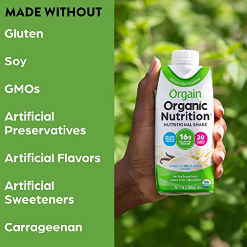 Orgain Organic Nutritional Shake, Vanilla Bean - Meal Replacement, 16g Grass Fed Whey Protein, 20 Vitamins & Minerals, Gluten Free, Soy Free, Kosher, Non-GMO, 11 Fl Oz (Pack of 12)