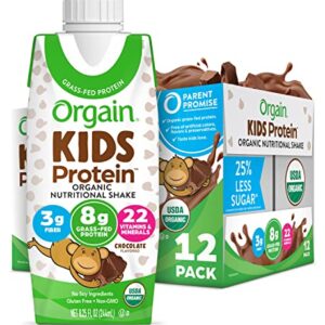 Orgain Organic Kids Protein Nutritional Shake, Chocolate - 8g of Protein, 22 Vitamins & Minerals, Fruits & Vegetables, Gluten Free, Soy Free, Non-GMO, 8.25 Fl Oz (Pack of 12)