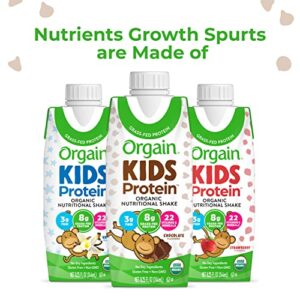 Orgain Organic Kids Protein Nutritional Shake, Chocolate - 8g of Protein, 22 Vitamins & Minerals, Fruits & Vegetables, Gluten Free, Soy Free, Non-GMO, 8.25 Fl Oz (Pack of 12)
