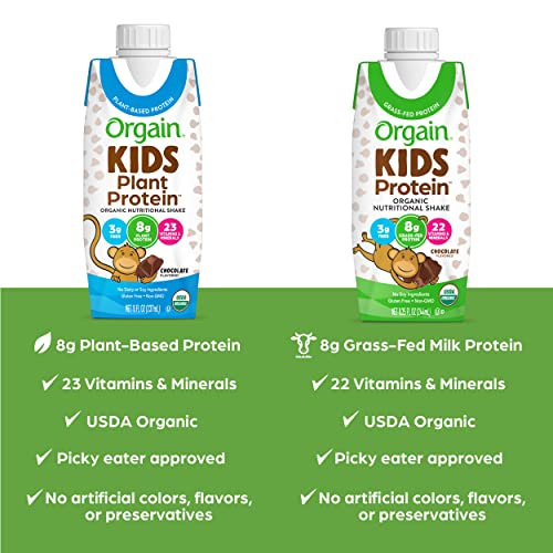 Orgain Organic Kids Protein Nutritional Shake, Chocolate - 8g of Protein, 22 Vitamins & Minerals, Fruits & Vegetables, Gluten Free, Soy Free, Non-GMO, 8.25 Fl Oz (Pack of 12)