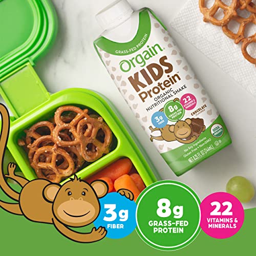 Orgain Organic Kids Protein Nutritional Shake, Chocolate - 8g of Protein, 22 Vitamins & Minerals, Fruits & Vegetables, Gluten Free, Soy Free, Non-GMO, 8.25 Fl Oz (Pack of 12)