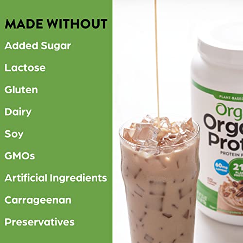 Orgain Organic Vegan Protein Powder, Iced Coffee, 21g of Plant Based Protein, 60mg of Caffeine, Low Net Carbs, Non Dairy, Gluten Free, No Sugar Added, Soy Free, Kosher, Non-GMO, Flavored, 2.03 Lb