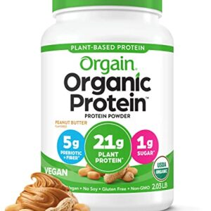 Orgain Organic Vegan Protein Powder, Peanut Butter - 21g of Plant Based Protein, Low Net Carbs, Non Dairy, Gluten/ Lactose Free, No Sugar Added, Soy Free, Kosher, Non-GMO, 2.03 Pound