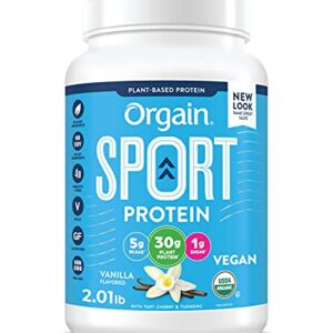 Orgain Vanilla Sport Plant-Based Protein Powder - 30g of Protein, Made with Organic Turmeric, Ginger, Beets, Chia Seeds, Brown Rice and Fiber, Vegan, Made Without Gluten & Dairy, Non-GMO, 2.01 lb