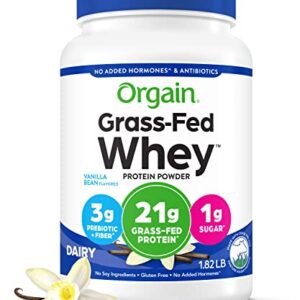 Orgain Grass Fed Whey Protein Powder, Vanilla Bean - 21g of Protein, Low Net Carbs, Gluten Free, Soy Free, No Sugar Added, Kosher, 1.82 Lb (Packaging May Vary)