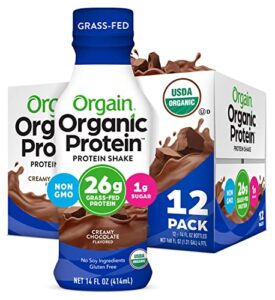 orgain organic 26g grass fed whey protein shake, creamy chocolate – meal replacement, ready to drink, low net carbs, no sugar added, gluten free, 14 fl oz (pack of 12) (packaging may vary)