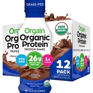 Orgain Organic 26g Grass Fed Whey Protein Shake, Creamy Chocolate - Meal Replacement, Ready to Drink, Low Net Carbs, No Sugar Added, Gluten Free, 14 Fl Oz (Pack of 12) (Packaging May Vary)