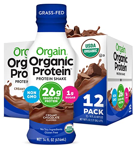 Orgain Organic 26g Grass Fed Whey Protein Shake, Creamy Chocolate - Meal Replacement, Ready to Drink, Low Net Carbs, No Sugar Added, Gluten Free, 14 Fl Oz (Pack of 12) (Packaging May Vary)