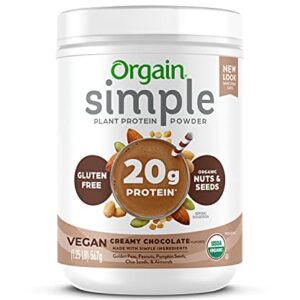 Orgain Simple Organic Vegan Protein Powder, Chocolate - 20g of Plant Based, Made with Fewer Ingredients and Without Dairy, Gluten and Stevia, Kosher, Non-GMO, 1.25 Lb (Packaging May Vary)