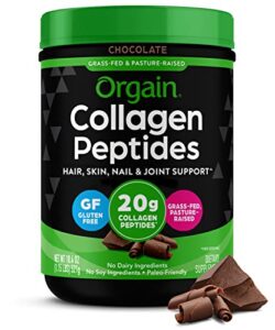 orgain hydrolyzed collagen peptides powder, 20g of chocolate grass fed collagen – hair, skin, nail, & joint support supplement, paleo & keto, gluten free, dairy free, non-gmo, type i and iii, 1lb