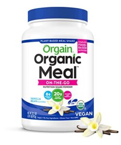 vegan protein meal replacement powder by orgain – 20g of protein, certified organic and plant based, no gluten, soy or dairy, non-gmo, vanilla bean, 2.01lb (packaging may vary)