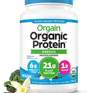 Orgain Organic Protein & Greens Vegan Protein Powder, Vanilla Bean - 21g of Plant Based Protein, Gluten Free, Non-GMO, 1.94 Pound, 1 Count, Packaging May Vary