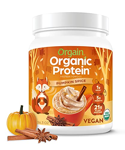 Orgain Organic Vegan Protein Powder, Pumpkin Spice - 21g of Plant Based Protein, Non Dairy, Gluten Free, 1g of Sugar, Soy Free, Kosher, Non-GMO, 1.02 Lb (Packaging May Vary)