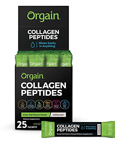 Orgain Hydrolyzed Collagen Peptides Protein Powder Sticks - Paleo & Keto Friendly, Pasture Raised, Gluten Free, Dairy Free, Type I And III, 5g Sticks - Unflavored (25 Count)