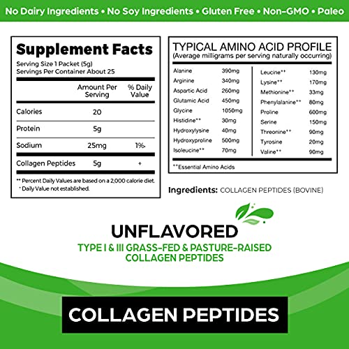 Orgain Hydrolyzed Collagen Peptides Protein Powder Sticks - Paleo & Keto Friendly, Pasture Raised, Gluten Free, Dairy Free, Type I And III, 5g Sticks - Unflavored (25 Count)