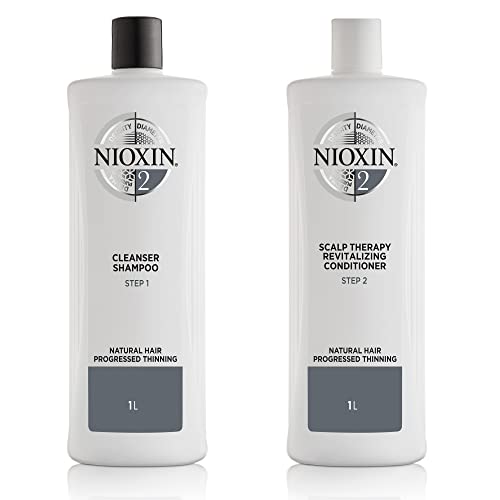 Nioxin System 2 for Natural Hair with Progressed Thinning Cleanser Shampoo and Scalp Therapy Conditioner