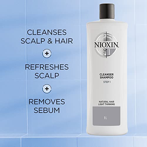 Nioxin System 1 Scalp Cleaning Shampoo and Therapy Conditioner Set for Natural Hair with Light Thinning
